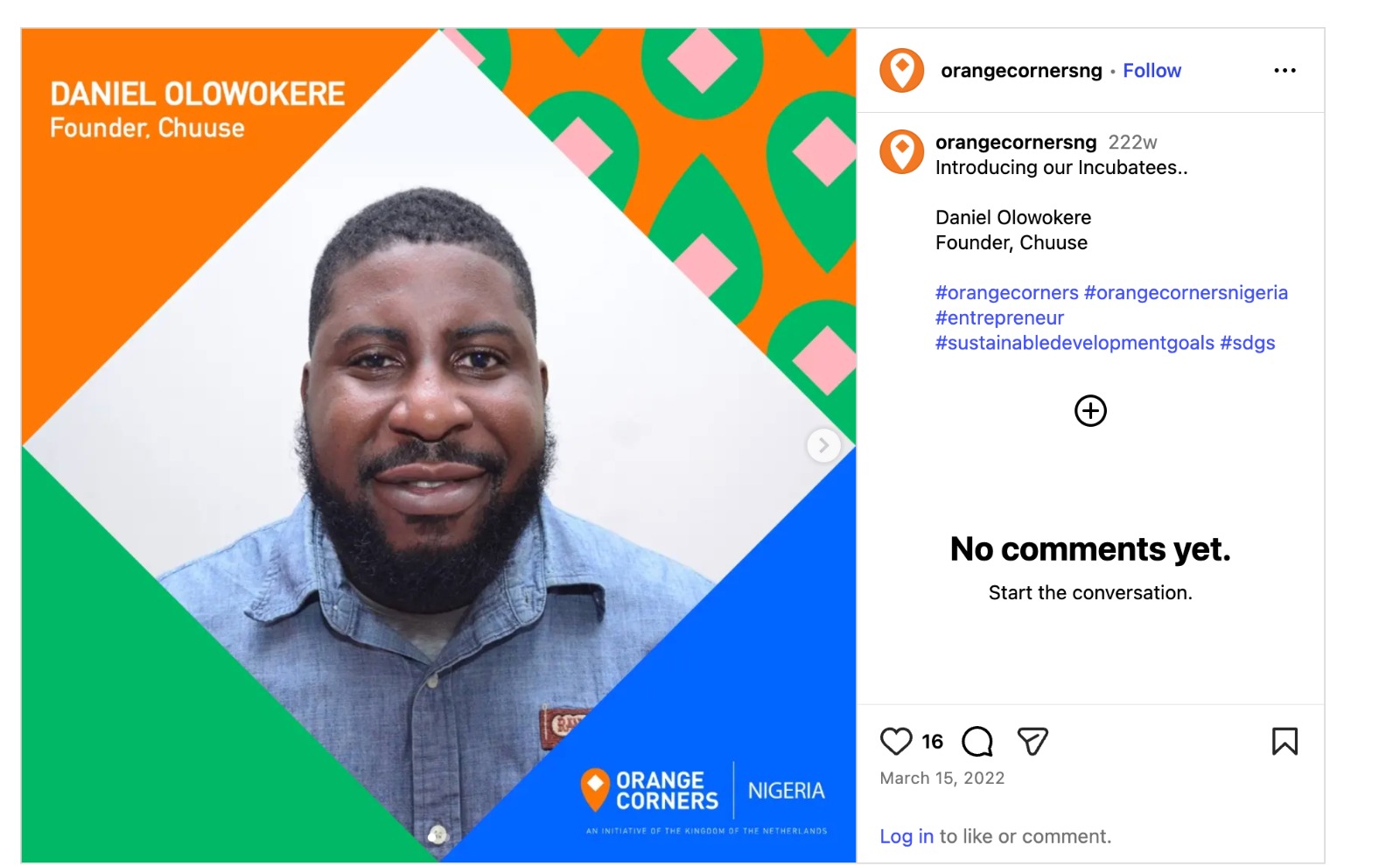 Daniel Olowokere, Founder of Chuuse, featured by Orange Corners Nigeria